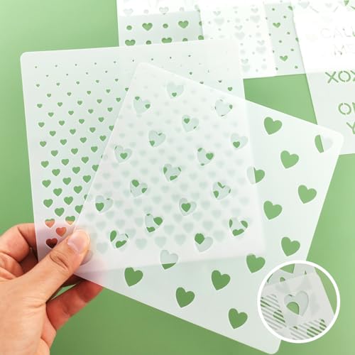6in Hearts Love Cookie Stencils for Royal Icing, Valentine Stencils for Sugar Cookie, 16 Pcs Assorted Sizes Heart Shapes Conversation Words Rose Stencils for Baking Drawing Dessert Coffee Decoration - style: Hearts Style 2