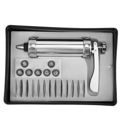 Aluminum Alloy Cookie Press Maker Set, Silver Biscuits Maker with 7 Piping Nozzles and 13 Pattern Discs for Cake Decorating Baking Tool
