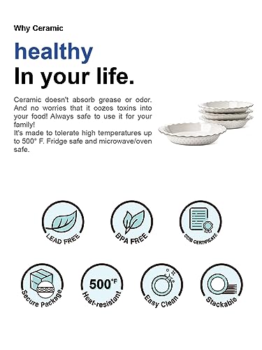 LE TAUCI Ceramic Pie Pans for Baking, 9 Inch Pie Plate for Apple Pie, Round Baking Dish, 36 OZ Deep Dish Pie Pan - Set of 1, Fireworks, Arctic White