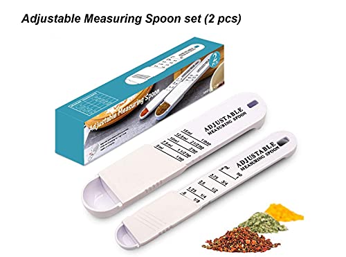 2-Piece Premium WinAimer Kitchen Adjustable Teaspoon And Tablespoon Set, Plastic, Measuring Spoon for Baking, Cooking Powder, Dry and Liquid Ingredient (White)
