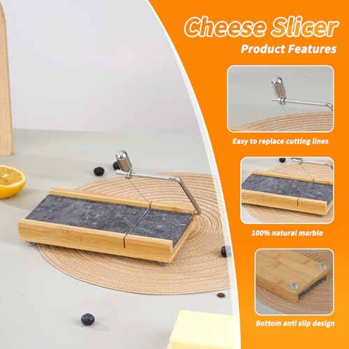 Tianman Marble Cheese Slicer/Cutter & 4 Cutting Wires,Heavy Duty8.27"x 4.4" - color: Black