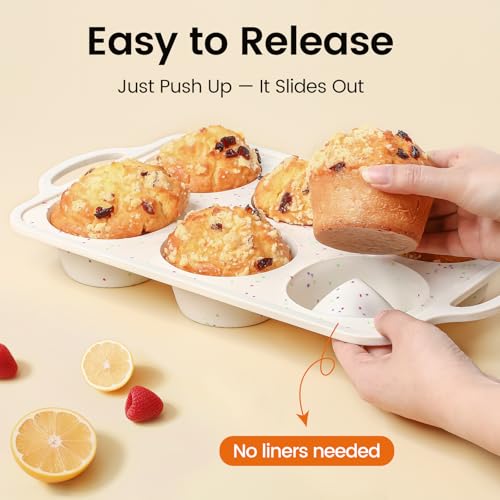 Silicone Jumbo Muffin Pan with Metal Frame, Non Stick Food Grade Silicone Large Muffin Pan Set of 2, with Handles 6 Cup,BPA-Free and Dishwasher Safe, Jumbo Cupcake Pans - size: Jumbo: 6cups-2Pack