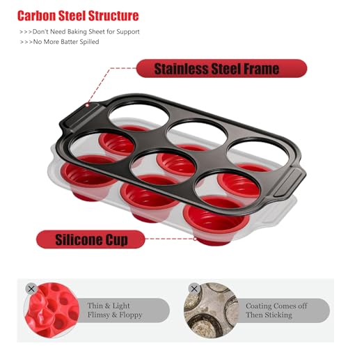 Muffin Pan, 6-Cup Nonstick Silicone Muffin Pans for Baking, Food-Grade Cupcake Pan for Oven, Microwave, Dishwasher Safe, BPA-Free Silicone Baking Mold for Muffins, Cupcakes, Egg Muffins - color: 6 Cups Red
