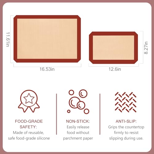 Silicone Baking Mat Set of 3, Non-Stick 2 Half & 1 Quarter Sheets - color: Red, size: 2Half Sheets+1Quarter