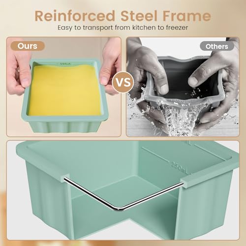 Silicone Freezer Tray for Soup Ice Cubes: 2-Cup Freezing Trays with Lid for Meal Prep - 4Pack Silicon Soup Portion Freeze Tray Make Stock Souped Ice Cube - color: Green+Blue+Aqua+Pink