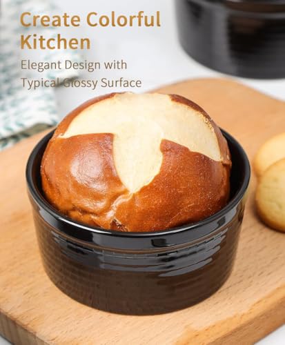 Yachi Black Ramekins 8oz 4.15 inch Set of 6, Oven Safe custard cups, Side Dishes, bouillon cups, salsa bowls, Baking Souffles Ceramic Ramekin - size: 8OZ,Black