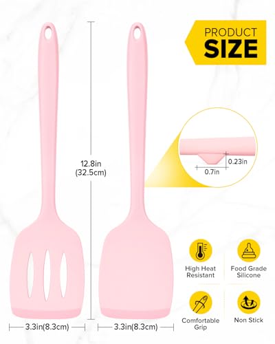 BUNDLEPRO Silicone Spatula, Solid & Slotted Turner, One-Piece, 2 Pack, Pink - color: Pink