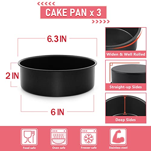 E-far 6 Inch Cake Pans, 3PCS Nonstick Stainless Steel Round Cake Pans - size: 6 Inches