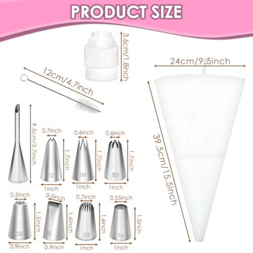 14Pcs Piping Bags and Tips Set Reusable 16" Cotton Piping Bag - color: White