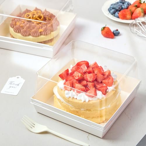 ZORRITA Paper Cake Boxes with Clear Lids, 7" x 7" x 4", 20 Pack, White - color: White