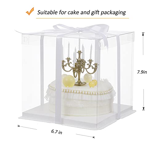 XININSUN 6Pcs clear cake boxes with Ribbon, 6inch cake boxes for Christmas Bakery Treat,Holiday Pastries,Gift Giving-White - color: white-7x7x8inch-6Pcs