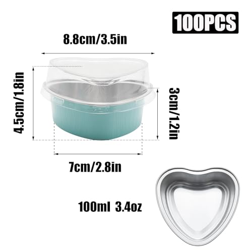 100 Pack 3.4oz Aluminum Cake Pans with Lids, Blue - color: Blue, size: Heart