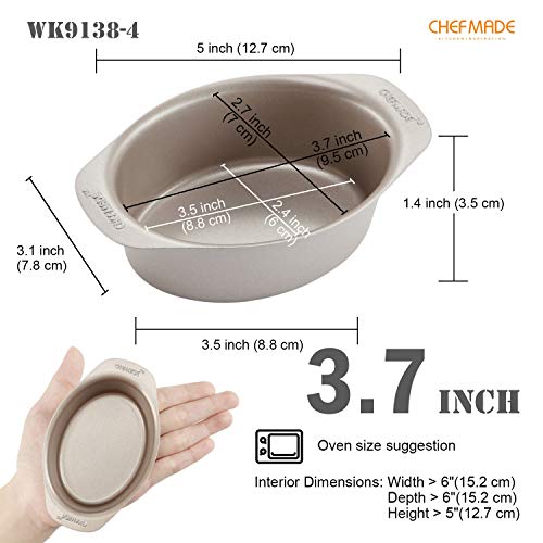 CHEFMADE Mini Cheese Cake Pan Set, 3.7-Inch 4Pcs Non-Stick Oval Cake and Loaf Bakeware for Oven and Instant Pot Baking (Champagne Gold) - size: 05 - 3.7" Oval 4Pcs