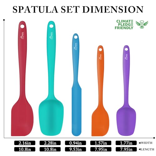 HOTEC 600℉ Heat Resistant Silicone Rubber Spatula Set,Multicolor, Set of 5 - color: Multicolor
