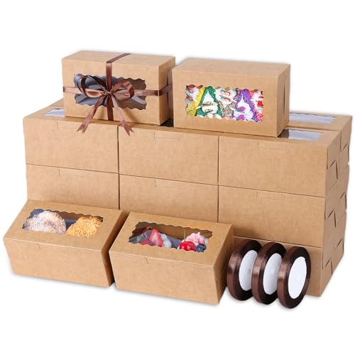 65 PCS Bakery Boxes with Window Brown - 6.29x3.54x2.95 Inches Cookie, Pastry, Treat, Cupcake, Cake, Dessert Boxes, Small Gift Boxes for Party, Business(Kraft) - color: Kraft