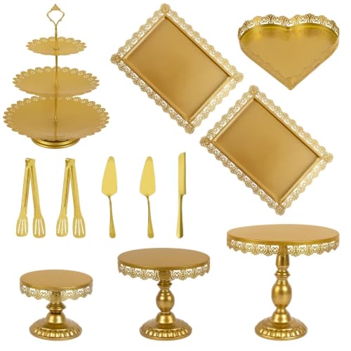 12 Set of Gold Cake Stand, Metal Gold Cupcake Stand and Bases para Postres de Mesa, Elegant Gold Dessert Stands for Party and Wedding, Easy to Clean Desert Table Display Set