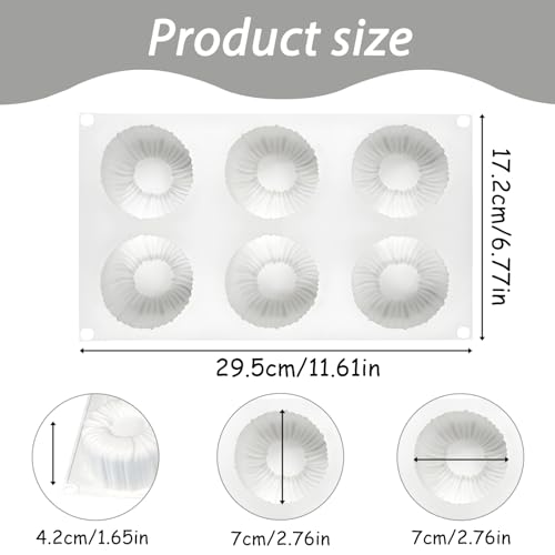 6-Cavity Silicone Mousse Cake Mold, Fluted Round Design, 29.5x17.2cm - color: White-QY193