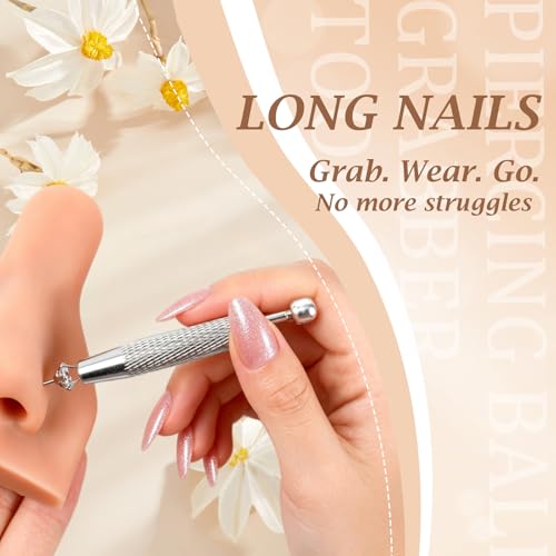 ONESING 2Pcs Piercing Ball Grabber Tool for Changing Jewelry, Stianless Steel Flat Back Earring Applicator Internally Threaded Push Pin Piercing Grabber Tool - color: Silver-H
