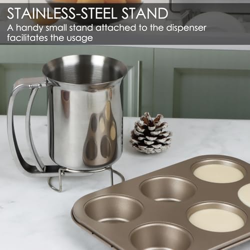 KAYCROWN 800ml Stainless Steel Pancake Batter Dispenser, Handheld Pancake Mix Dispenser, Cupcake Batter Dispenser for Baking Cake Cupcakes Crepes Waffles Pancake Kitchen Tool, Easy to Clean