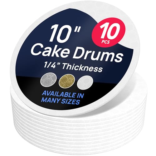 O'Creme Round Cake Drum Board 10 Inch White Wraparound 1/4 Thick - color: White, size: 10"