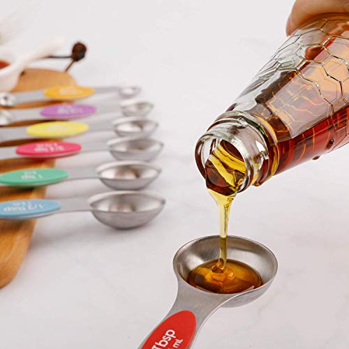 Magnetic Measuring Spoons Set of 9 Stainless Steel Dual Sided Teaspoon - color: Measuring Spoons