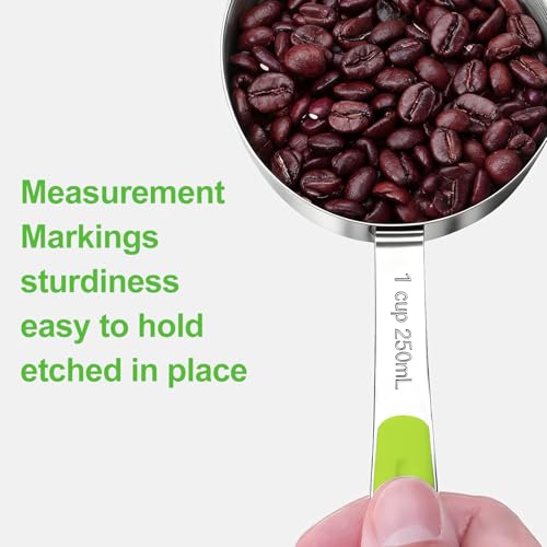 Bopei 10-Pcs Stainless Steel Measuring Cups & Spoons Set, Green Handles - color: Green