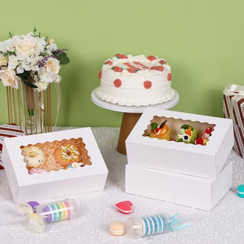 Moretoes 28pcs Cookie Boxes with Window, 9x6x3in Auto-Popup Bakery Boxes - color: White