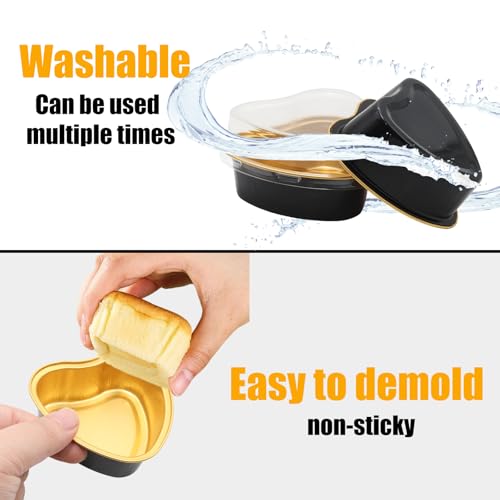 50 Pack Heart Shaped Cake Pans, 3.4oz Black and Gold - color: Black/Gold, size: Heart
