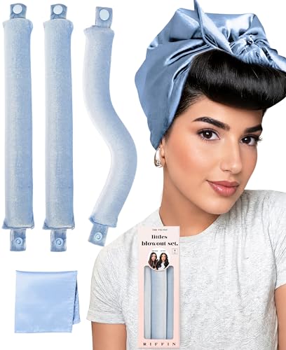 Littles Heatless Curls Overnight Rods No Heat Hair Curlers to Sleep in Foam Soft Hair Rollers for Short & Long Hair Blowout Look, Heatless Flexible Curling Rod Set with Satin Wrap for Sleeping - color: Pale Blue