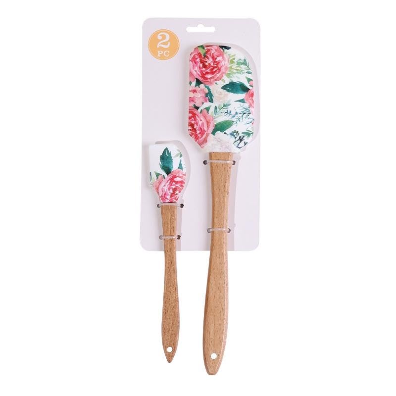 2PCS Silicone Spatula Set, Heat Resistant Baking Spatulas Food Grade Silicone Scraper Spatula for Mixing, Cooking, and Baking, Non-Stick Rubber Jar Spatulas with Hanging Hole Moderately Soft and Firm - color: Peony