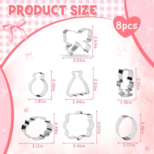 7 Pieces Bow Knot Bridal Shower Cookie Cutters Set - Stainless Steel Cookie Biscuit Cutting Molds for Women Diamond Ring Wedding Dress Wedding Party DIY Craft Home Baking Supplies