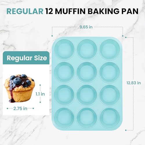 CAKETIME Silicone Muffin Pan, Regular Size 12 Cups Non Stick Cupcake Pan for Baking, Light Blue - size: Regular 12-Cup