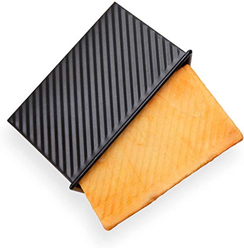 CHEFMADE Pullman Loaf Pan with Lid, 1Lb Dough Capacity Non-Stick Rectangle Corrugated Bread Pan, Carbon Steel Bakeware Toast Mold with Cover for Baking Bread - Black - size: Black 1 lb Corrugated