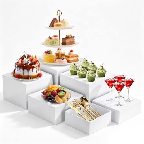 6 PCS Buffet Risers and Stands, Dessert Food Display for Buffet Table - color: White, size: 10" 9" 8.5" 8" 7.5" 6.8"