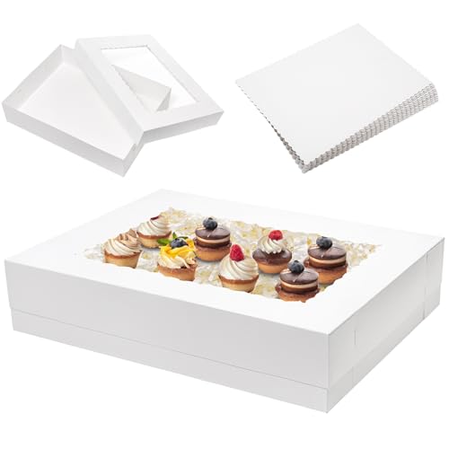 Mefleet 6pcs 19x14x4 Half Sheet Cake Boxes with 6pcs Cake Boards Rectangle