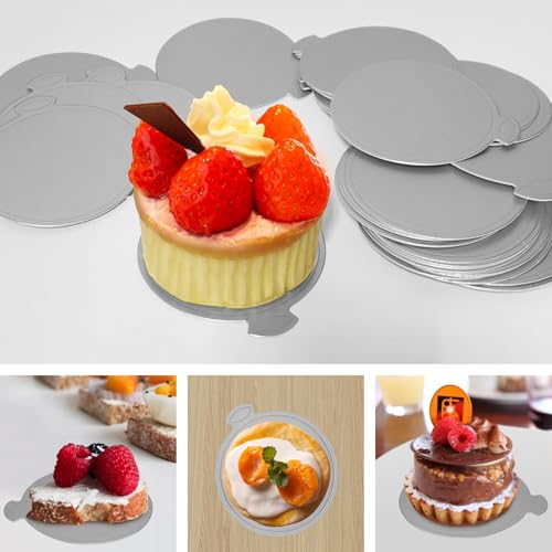 50 Pcs Mini Cake Boards, 3.1 Inch Mousse Cake Boards Cake Base for Mini Cake Dessert Mousse Cake Chocolate Cake (Silver) - color: Silver, size: Small Round-50Pcs