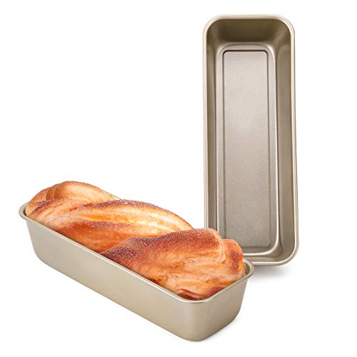 Beasea Long Loaf Pan, 12x4 Inch Rectangle Bread Loaf Pan Set of 2, Nonstick Bread Pans Carbon Steel Toast Pan Golden Cake Pan Loaf Baking Pans Bakeware for Oven Baking - color: Gold long, size: 12x4" 2pcs