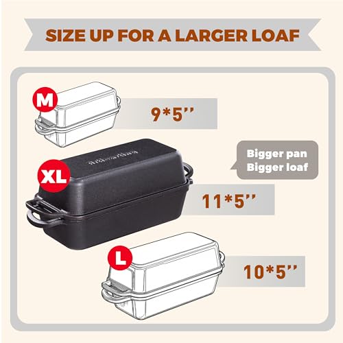 Cast Iron Loaf Pan with Lid, 11x5 Inch 5.8 Qt Pre-Seasoned Pan - color: Black, size: 11x5 Inch