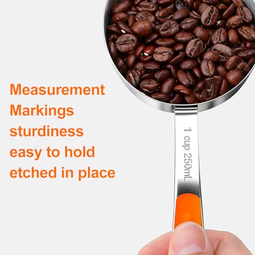 Bopei 10-Pcs Stainless Steel Measuring Cups & Spoons Set, Orange Handles - color: Orange