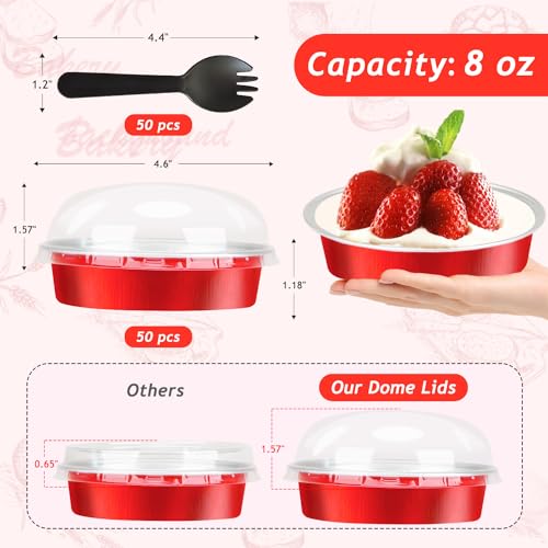 LNYZQUS 8oz Mini Pie Tins with Lids 50 Pack, 4 Inch Individual Cake Pans - color: Red