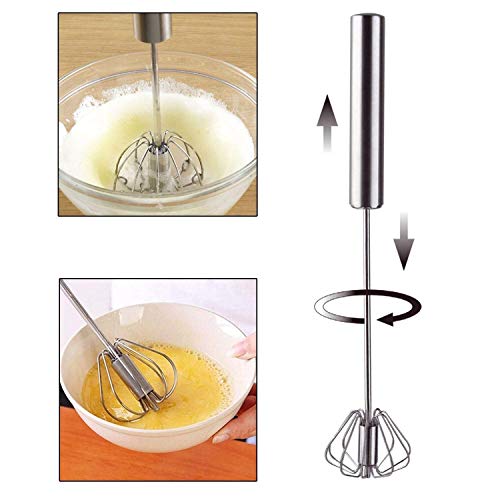 Egg Whisk, 12 Inch Semi-Automatic Egg Beater Stainless Steel Hand Mixers for Blending, Whisking, Beating, Premium Kitchen Utensil