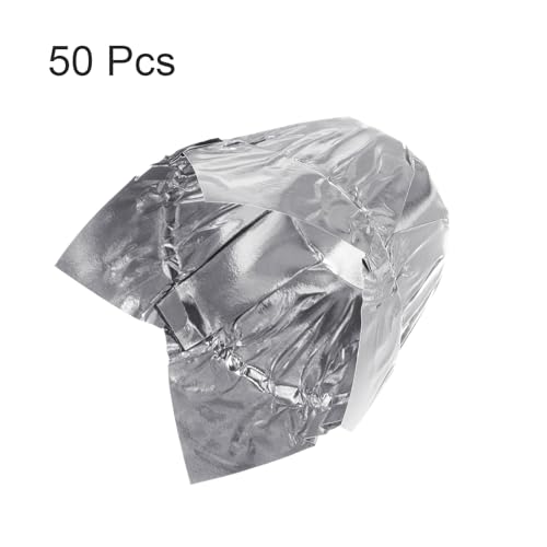 HARFINGTON 50Pcs Tulip Cupcake Liners Standard Aluminum Foil Baking Cups Greaseproof Wrappers Disposable for Birthday Banquets Party, Silver Tone - color: Silver Tone