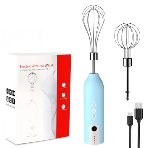 Egg Beater Whisk, Wireless Electric Multi-speed Control Rechargeable Batteries Balloon Whisk for Eggs, Milkshake Cream, Butter, Baby Food Fruits, Sauces and Soup for Kitchen,Camping,Party Gifts - color: Light Blue