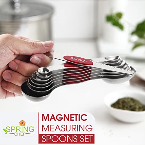 Spring Chef Stainless Steel Magnetic Measuring Spoons Set of 8, Red - color: Red, size: 1-Pack