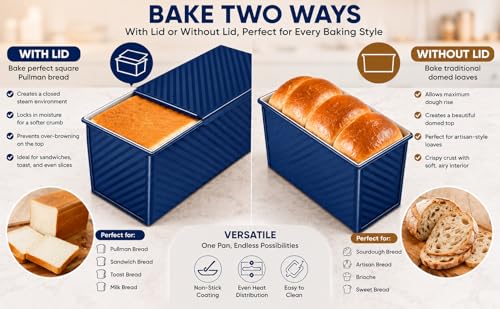 Bread Loaf Pan with Lid-2Pack, 2.2LB & 1LB - color: Blue with White Interior, size: 2.2LB & 1LB