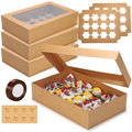 5 Pack 24 Count Standard Cupcake Boxes with Window & Inserts Brown - color: brown