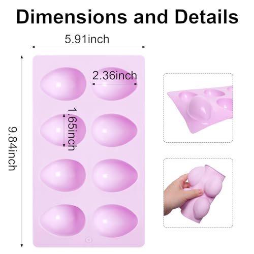 2 Pack Silicone Egg Molds 8 Cavity Easter Silicone Candy Mold 3D Egg-Shaped Silicone Baking Mold for Chocolate, Jello, Mini Cakes, DIY Desserts, Candy, Ice, Pudding, Baking (2, Purple) - color: Purple