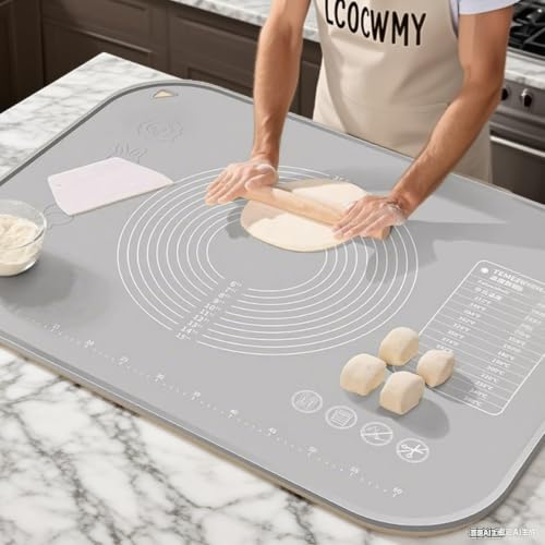 LCOCWMYS Silicone Pastry Mat, 27" x 20" Dough Rolling Mat with Raised Lip - size: 27"L x 20"W