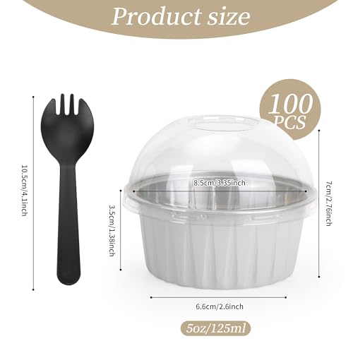 100-Pack 5 oz White Mini Cake Pans with Lids, Disposable Aluminum Foil Baking Cups, Muffin Tins, Ramekins for Cupcakes, Brownies, Flan, Pudding - Clean & Elegant for Wedding, Baby Shower - color: White