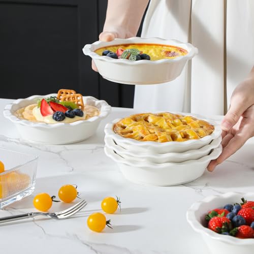 MALACASA Mini Pie Pans Set 6, 6 Inch Ceramic Quiche Tart Pans White - color: White